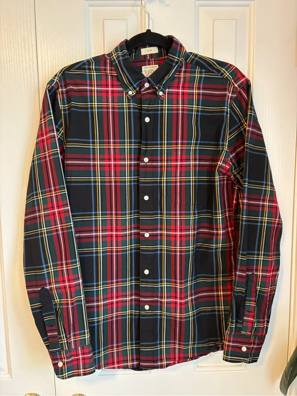 J. Crew Slim Plaid Shirt in Red, Navy & Yellow Accents